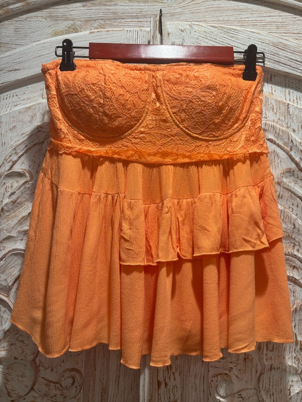 Listicle Orange Lace Bustier Ruffle Top NWOT